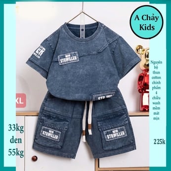 Đồ bộ bé trai cotton tay ngắn ( vải wash ) in chữ phong cách hiphop siêu ngầu cho bé diện đi chơi , du lịch