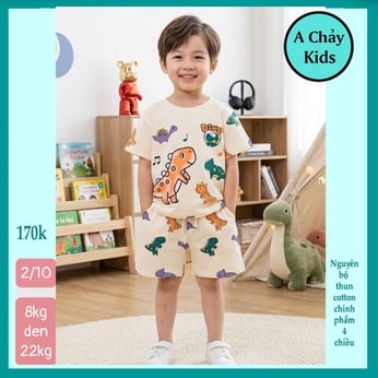 Đồ bộ bé trai dễ thương in Khủng Long siêu đáng yêu cho bé đi chơi , đi học 