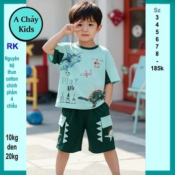 Đồ bộ bé trai dễ thương in Hình Khủng Long phong cách cá tính cho bé đi chơi , đi học