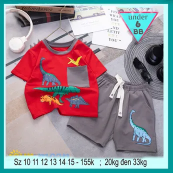 Đồ bộ bé trai dễ thương in hình Khủng Long Bạo Chúa cho bé yêu diện đi chơi , đi học