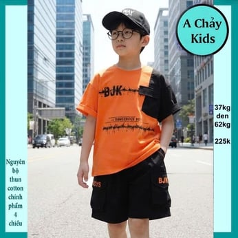 Đồ bộ bé trai hiphop in chữ BJK phong cách cá tính cho bé diện đi du lịch