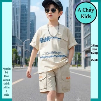 Đồ bộ bé trai hiphop in chữ BJK phong cách cá tính cho bé diện đi du lịch