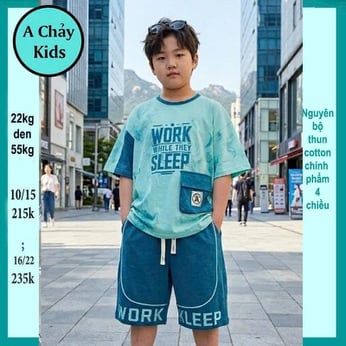 Đồ bộ bé trai hiphop in chữ Work SlEEP phong cách cá tính cho bé diện đi chơi , du lịch
