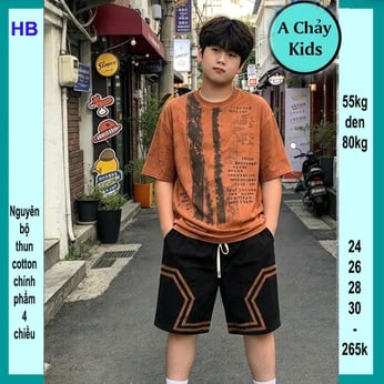 Đồ bộ bé trai hiphop in chữ - Nâu 009