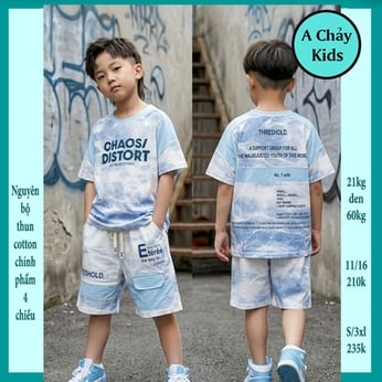 Đồ bộ bé trai hiphop in chữ phối màu loang phong cách cá tính cho bé đi chơi , đi học