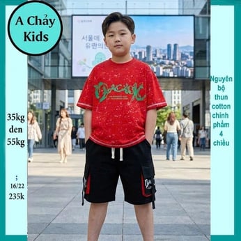 Đồ bộ bé trai hiphop in chữ phối vệt sơn phong cách cực ngầu cho bé diện đi chơi, đi học