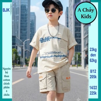 Đồ bộ bé trai hiphop in chữ BJK phong cách cá tính cho bé diện đi du lịch