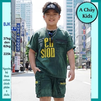 Đồ bộ bé trai hiphop ( Vải wash ) in chữ Ension phong cách cá tính siêu ngầu cho bé diện phố 