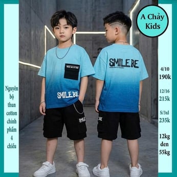Đồ bộ bé trai hiphop in chữ SMILERE phối màu loang phong cách cá tính cho bé đi chơi  , đi học