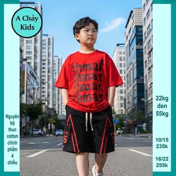 Đồ bộ bé trai hiphop in chữ thmaxf phong cách cá tính cho bé đi chơi , đi học