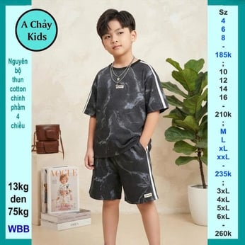 Đồ bộ bé trai hiphop in màu loang đơn giản phong cách cực sang cho bé diện đi phố