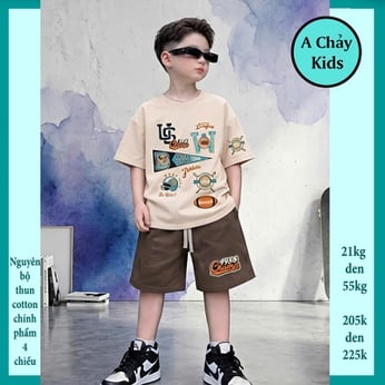Đồ bộ bé trai hiphop in logo phong cách cá tính cho bé yêu diện phố