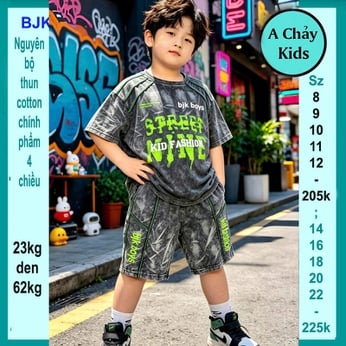 Đồ bộ bé trai hiphop  ( vải wash ) in chữ STREET NINE phong cách cực ngầu cho bé đi chơi , đi du lịch