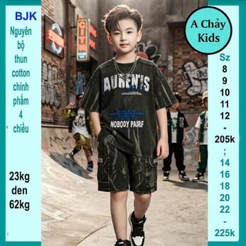 Đồ bộ bé trai hiphop  ( vải wash ) in chữ phong cách cực ngầu cho bé đi chơi , đi du lịch