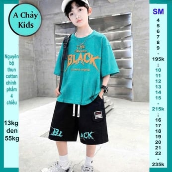 Đồ bộ bé trai hiphop in chữ Black loang màu phong cách cá tính cho bé đi chơi , đi học