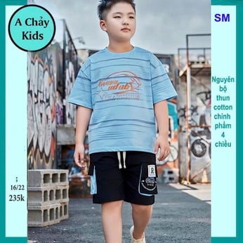 Đồ bộ bé trai hiphop in chữ phối sọc phong cách cá tính cho bé diện phố , du lịch