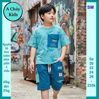 Đồ bộ bé trai hiphop in chữ phối túi phong cách cá tính cho bé diện phố , du lịch