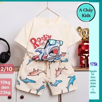 Đồ bộ bé trai hoạt hình in hình Cá Mập - Baby Shark siêu cưng cho bé đi học