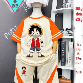 Đồ bộ bé trai hoạt hình in hình anime Luffy phong cách thời trang cá tính cho bé đi chơi , đi học 