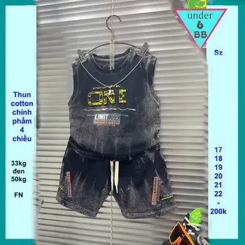 Đồ bộ bé trai sát nách cotton ( Vải wash ) in chữ nổi ONE phong cách sang xịn cho bé đi chơi , đi du lịch