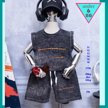 Đồ bộ bé trai sát nách cotton ( Vải wash ) in chữ nổi phong cách sang xịn cho bé đi chơi , đi du lịch