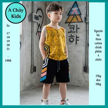 Đồ bộ bé trai sát nách cotton in chữ phong cách cá tính cho bé trai đi chơi , đi học 