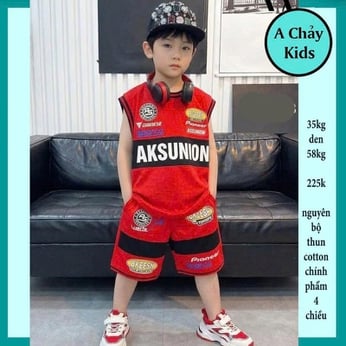 Đồ bộ bé trai sát nách cotton in chữ phong cách thể thao cá tính cho bé diện đi chơi,đi học