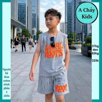 Đồ bộ bé trai sát nách cotton in chữ Root phong cách hiphop cực ngầu cho bé đi chơi , đi học