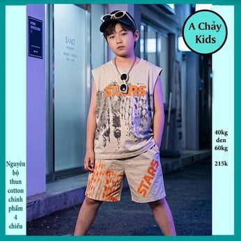 Đồ bộ bé trai sát nách cotton in chữ STARS phong cách hiphop cho bé diện đi chơi , đi học
