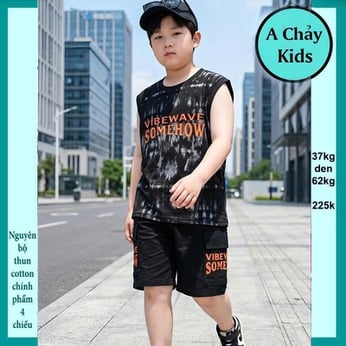 Đồ bộ bé trai sát nách cotton in chữ VIDWAVE phong cách hiphop cực ngầu cho bé đi chơi , đi học