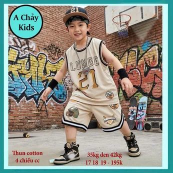 Đồ bộ bé trai sát nách cotton in số 21 phong cách thể thao cho bé đi chơi , đi học