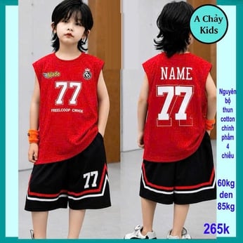 Đồ bộ bé trai sát nách cotton in số 77 phong cách thể thao cá tính cho bé diện đi chơi , đi học