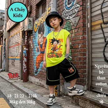 Đồ bộ bé trai sát nách cotton in hình anime Songoku phong cách cá tính cho bé đi chơi , đi học