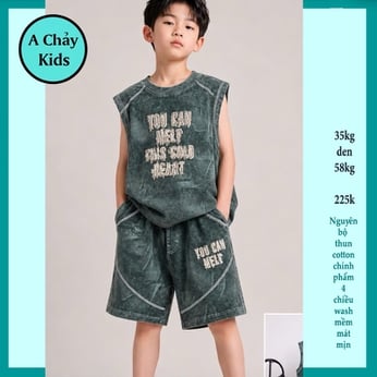 Đồ bộ bé trai sát nách cotton ( Vải wash ) in chữ nổi You Can phong cách sang xịn cho bé đi chơi , đi du lịch