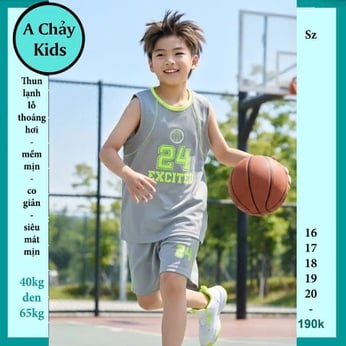 Đồ bộ bé trai thun lạnh sát nách thể thao in số 24 phong cách cá tính cho bé diện đi chơi bóng rổ