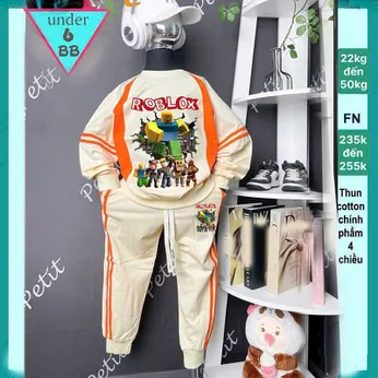 Đồ bộ bé trai tay dài hoạt hình in hình Roblox phong cách cá tính cho bé đi chơi , du lịch