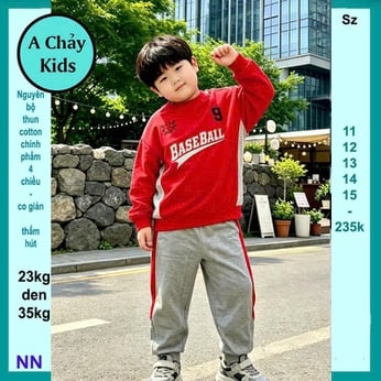 Đồ bộ bé trai tay dài in chữ BASEBALL phong cách cá tính cho bé diện phố , du lịch