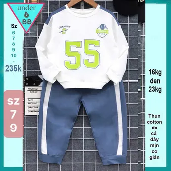 Đồ bộ bé trai tay dài in số 55 phong cách cá tính cho bé đi chơi , đi du lịch