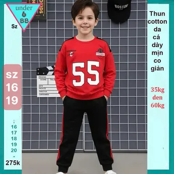 Đồ bộ bé trai tay dài in số 55 phong cách cá tính cho bé đi chơi , đi du lịch