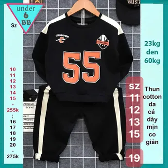 Đồ bộ bé trai tay dài in số 55 phong cách cá tính cho bé đi chơi , đi du lịch