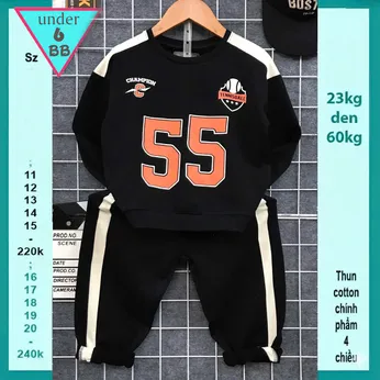 Đồ bộ bé trai tay dài in số 55 phong cách cá tính cho bé đi chơi , đi du lịch