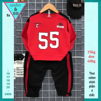 Đồ bộ bé trai tay dài in số 55 phong cách cá tính cho bé đi chơi , đi du lịch