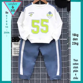 Đồ bộ bé trai tay dài in số 55 phong cách cá tính cho bé đi chơi , đi du lịch