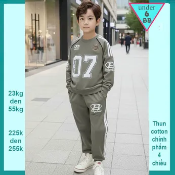 Đồ bộ bé trai tay dài in số 07 phong cách cá tính dành cho bé đi chơi , du lịch