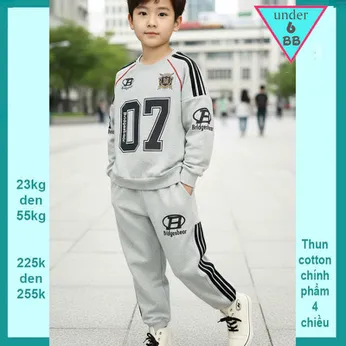 Đồ bộ bé trai tay dài in số 07 phong cách cá tính dành cho bé đi chơi , du lịch