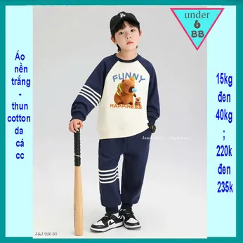 Đồ bộ bé trai tay dài quần dài cao cấp cotton da cá dày dặn in hình Cappybara phong cách dễ thương cho bé đi chơi , đi học