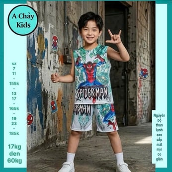 Đồ bộ bé trai thun lạnh 3D in siêu nhân người nhện - Spiderrman cho bé 