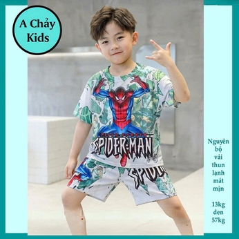 Đồ bộ bé trai thun lạnh tay ngắn in 3D siêu nhân người nhện- spider man cho bé đi chơi , đi học 