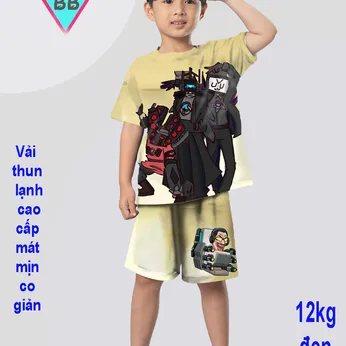 Đồ bộ bé trai thun lạnh tay ngắn in 3D hình Cameraman cho bé đi chơi , đi học