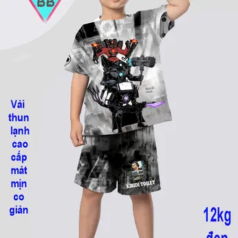 Đồ bộ bé trai thun lạnh tay ngắn in 3D hình Cameraman cho bé đi chơi , đi học